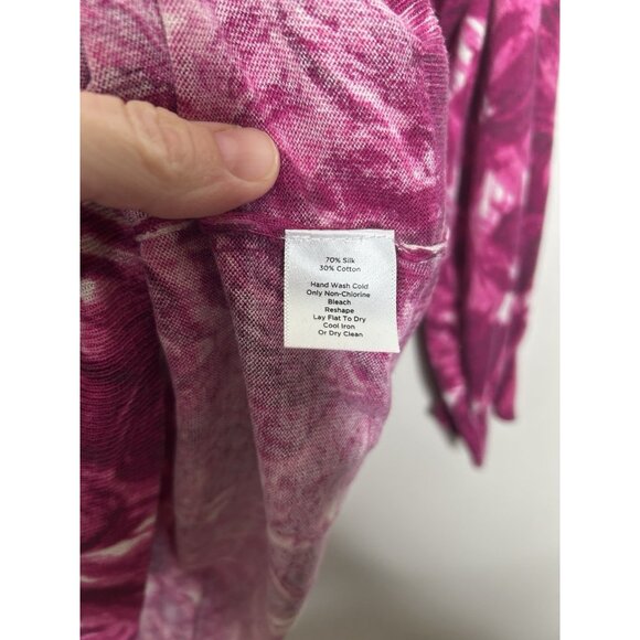 Talbots Sweater Scoop Neck Fuchsia Pink Floral Silk Cotton Blend Plus Size 3X - Picture 3 of 9
